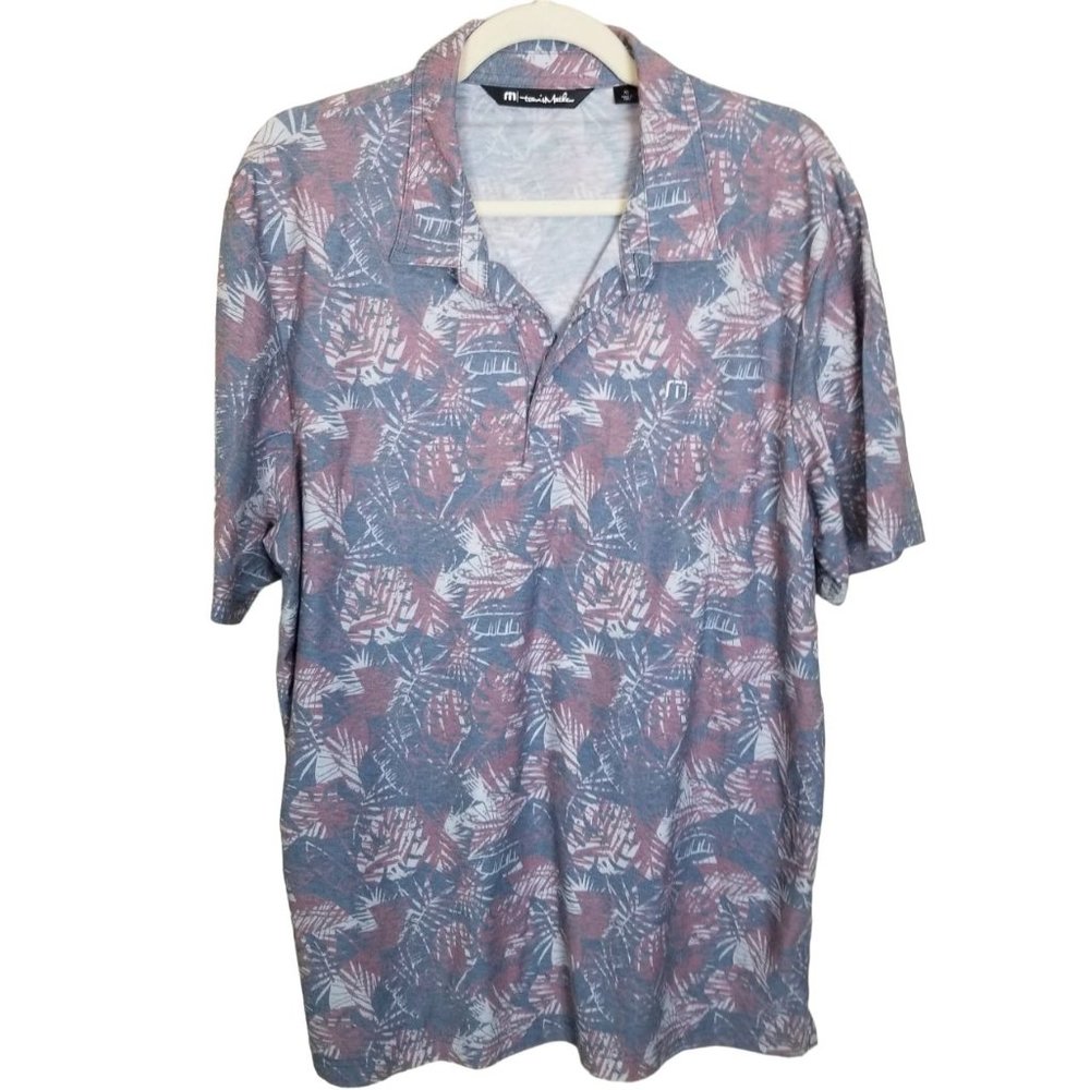 Travis Mathew Mens XL Tropical Leaf Print Short Sleeves Pima Cotton Polo Shirt